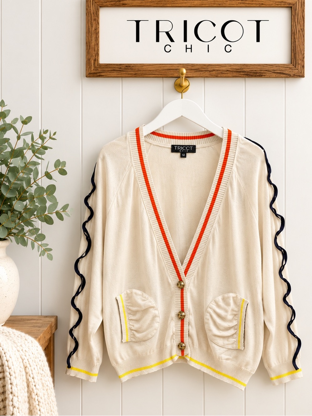 Tricot Chic | Ruffle Trim Cardigan | Size 12